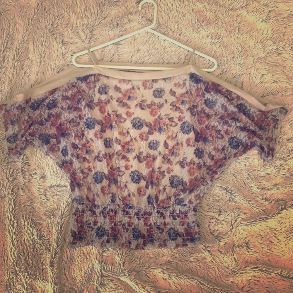 Cream Floral Open-Shoulder Shirt